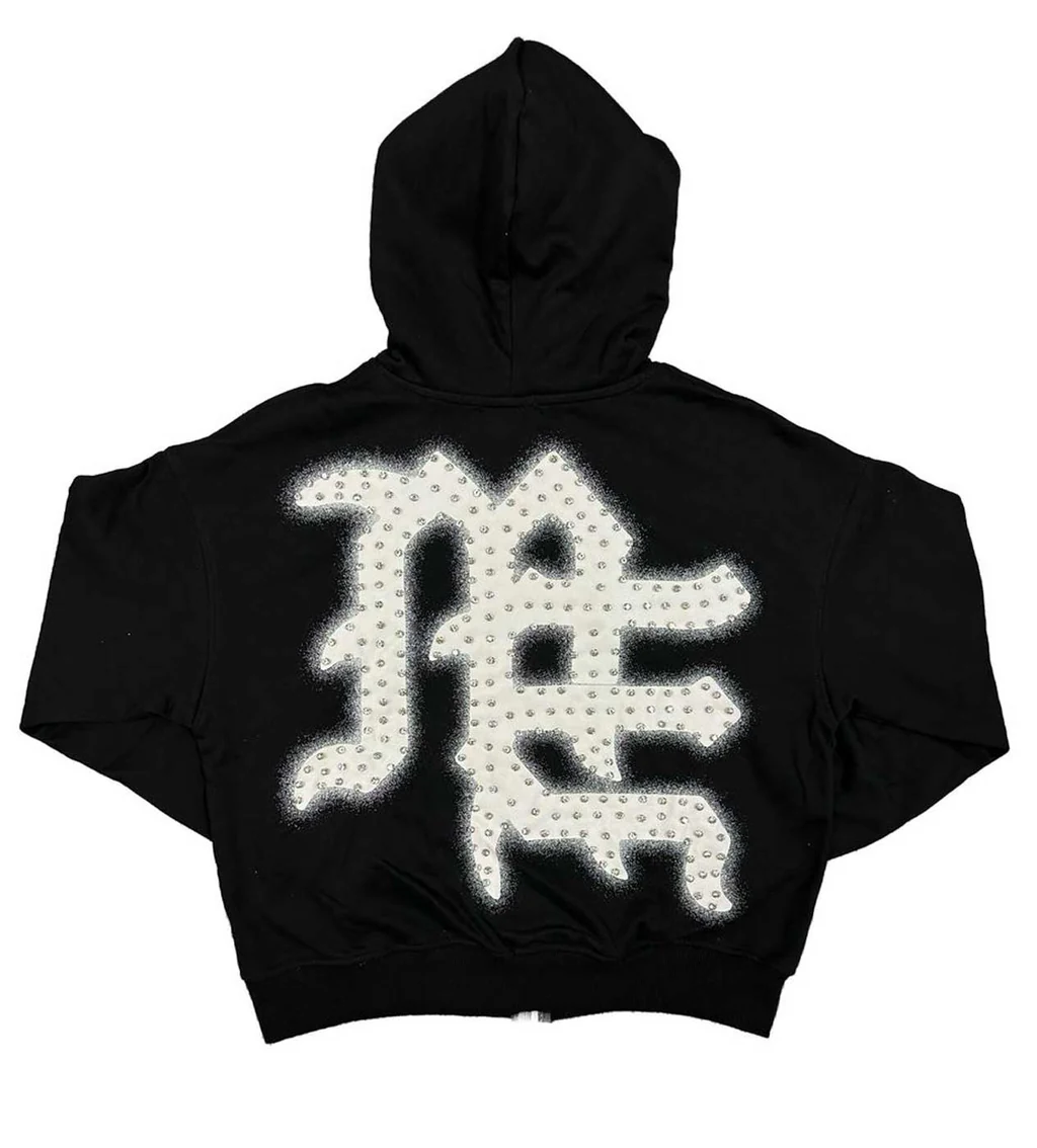 Mixed Emotions 'End' Rhinestone Hoodie Black