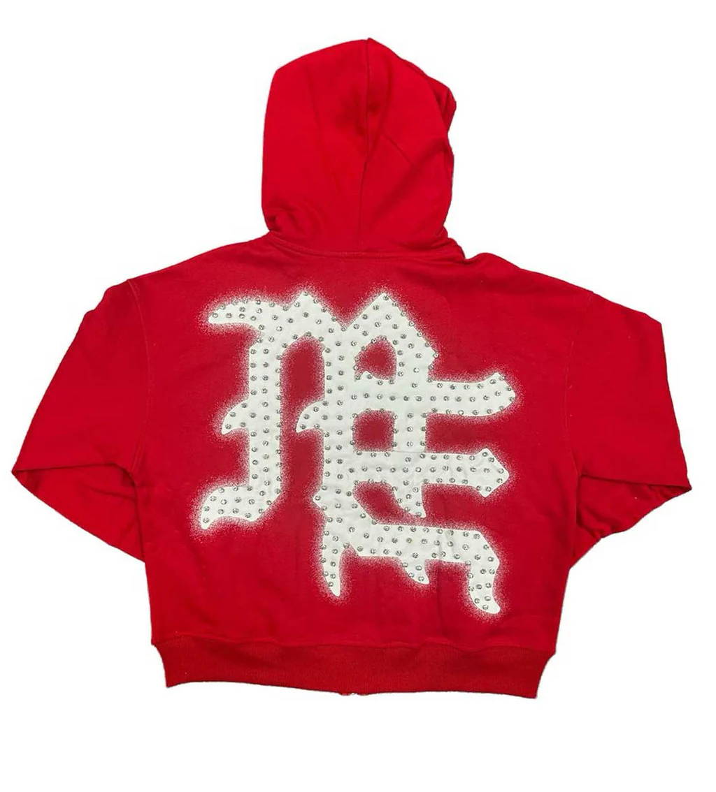 Mixed Emotions 'End' Rhinestone Hoodie Red