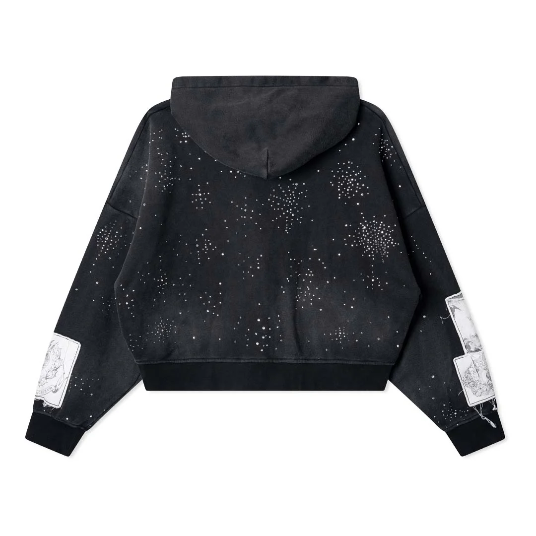 Righteous Divine Canvas Zip Up Jacket Rhinestone Black